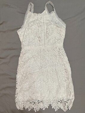 American Threads White Floral Lace Mini Dress Front Zip Size Small SKu026